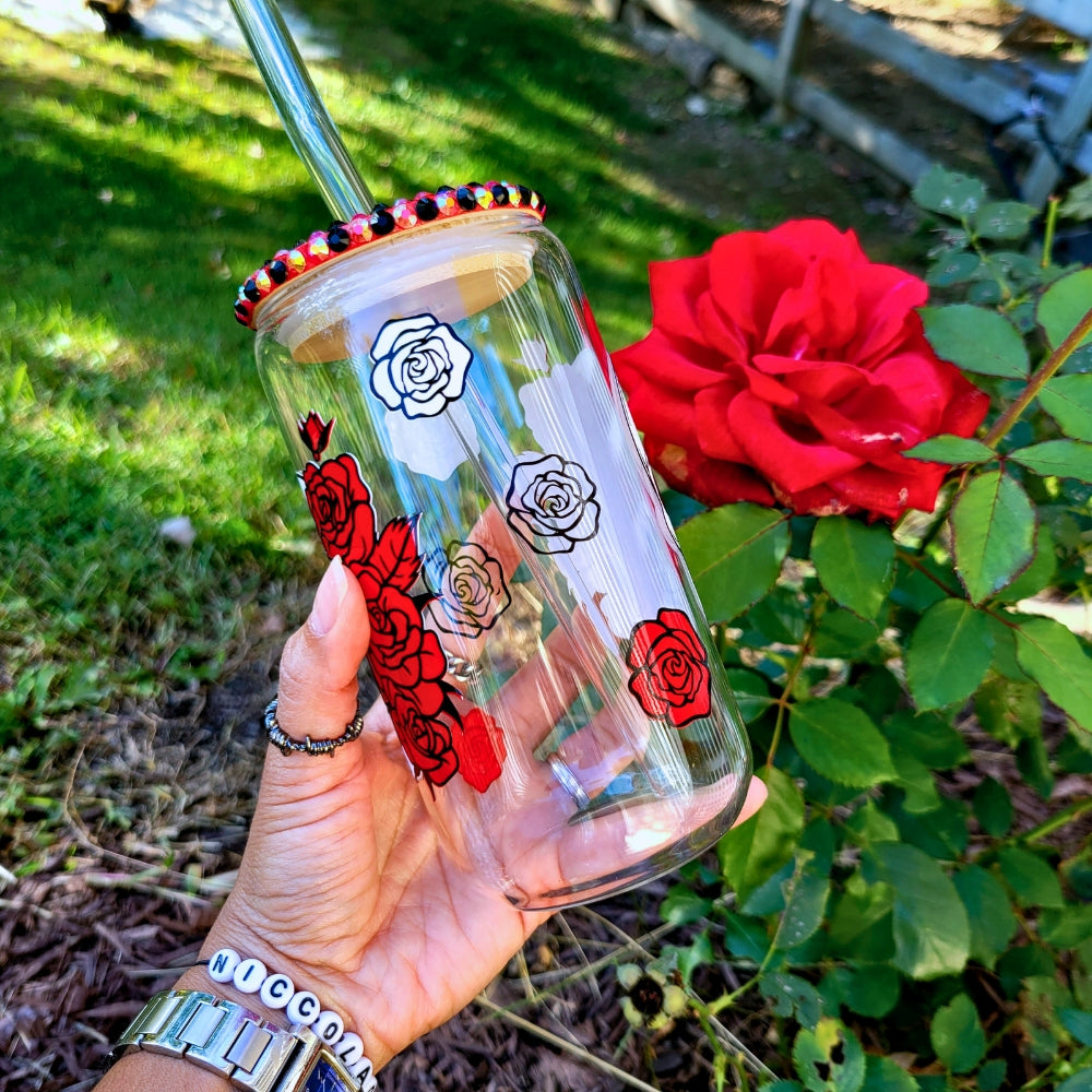 Skulls and Roses 16oz Glass Can