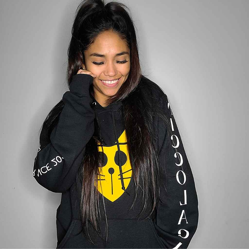 Niccolagio black hoodie; black hoodie, black and yellow hoodie; 